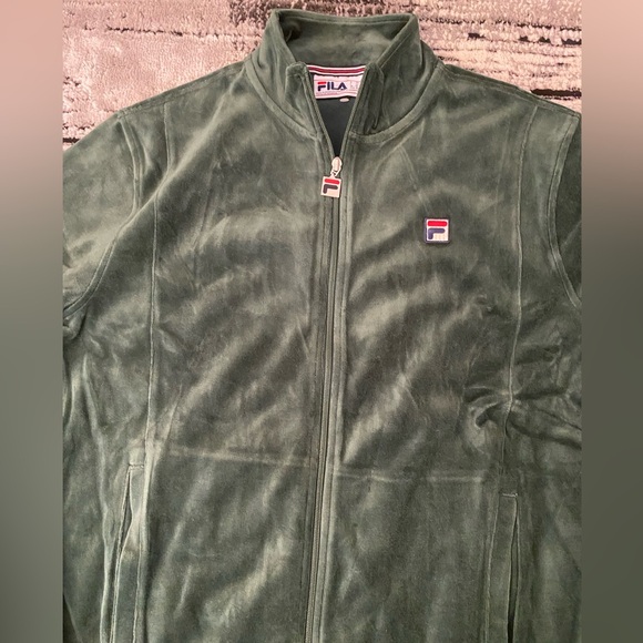 New Men’s Fila O-Fit Velour Track Jacket Green Medium - Picture 4 of 7